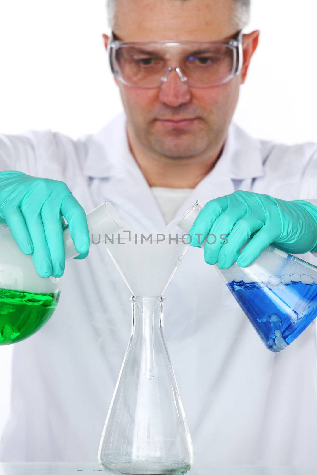 Chemistry Scientist conducting experiments on white background