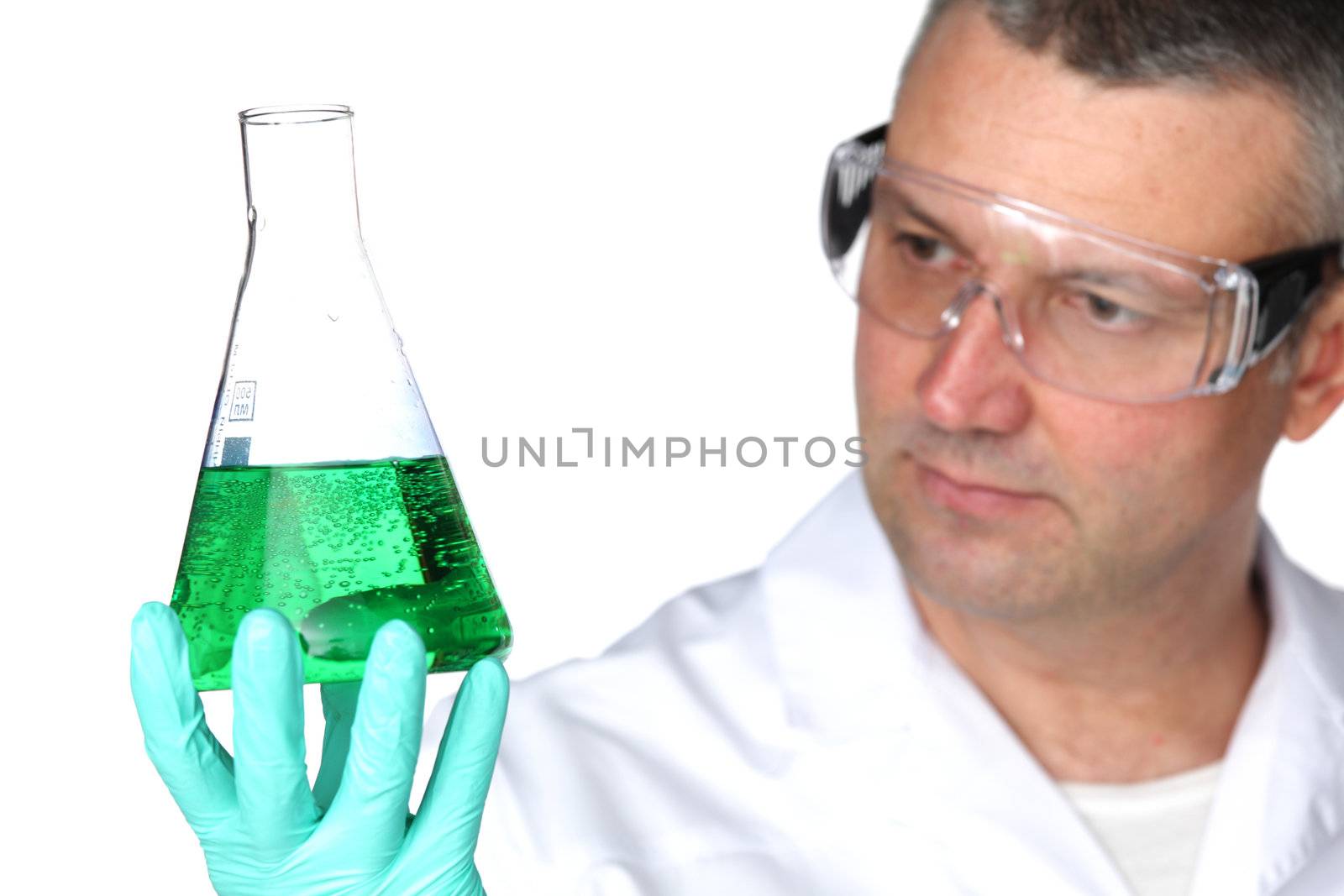 Chemistry Scientist conducting experiments on white background