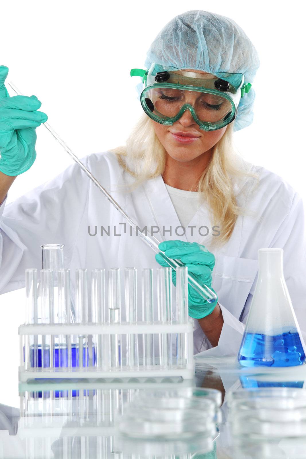 Woman  conducting a chemical experiment