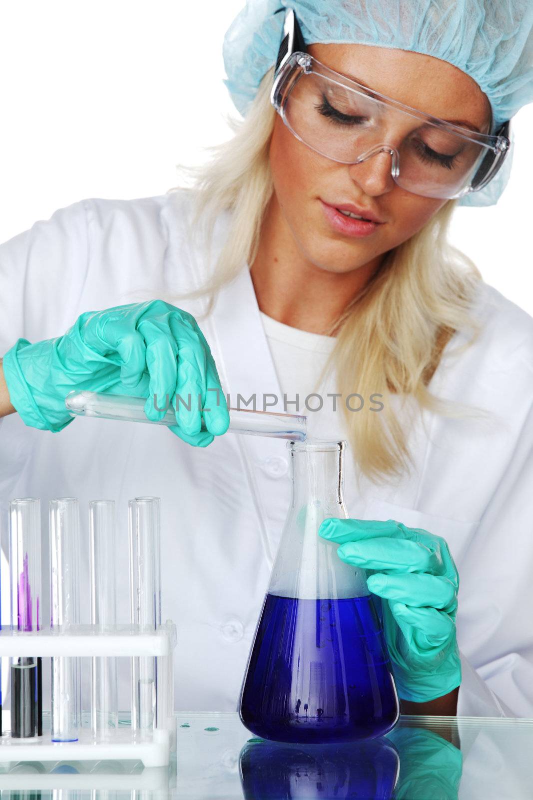 Woman  conducting a chemical experiment