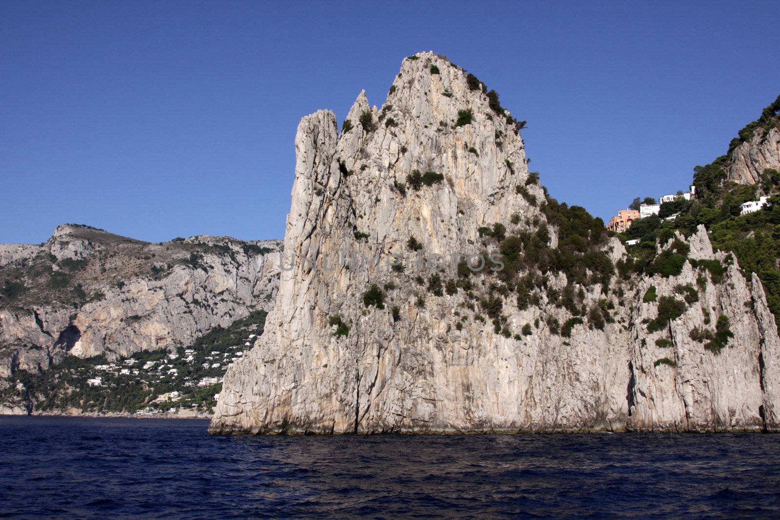 A cliff wall on the island of Capri, which is off Sorrentine peninsula in the Bay of Naples, Italy.
