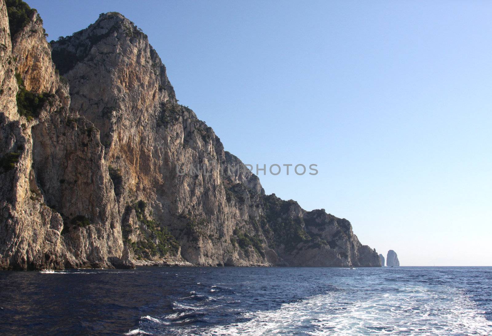 A cliff wall on the island of Capri, which is off Sorrentine peninsula in the Bay of Naples, Italy.
