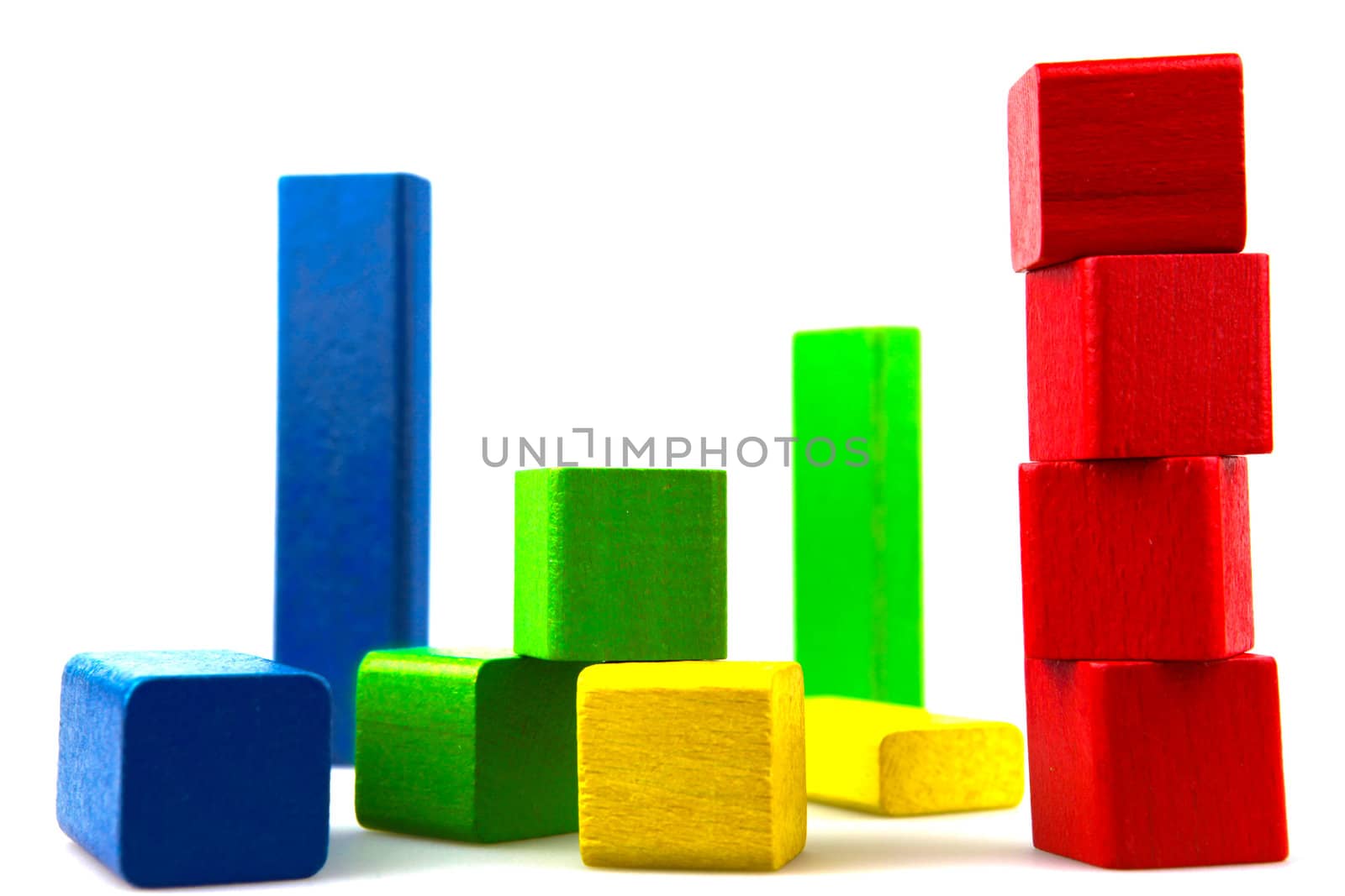 Wooden building blocks isolated on white background