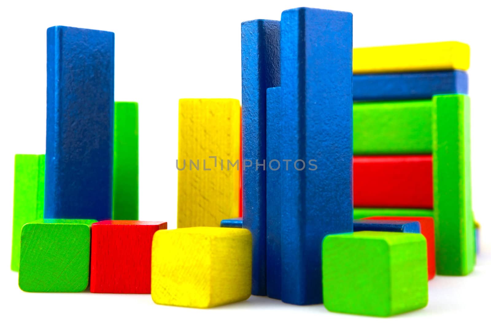 Wooden building blocks isolated on white background