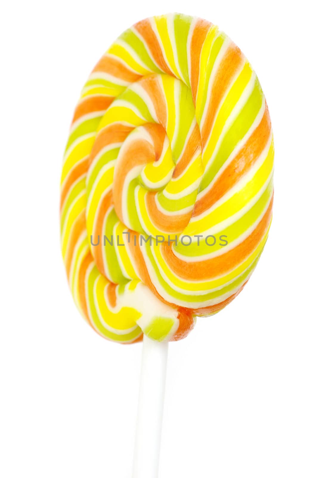 Colorful spiral lollipop isolated on white background