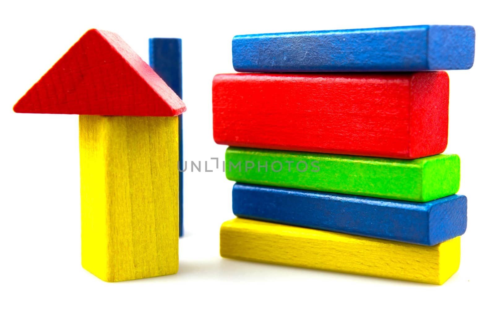 Wooden building blocks isolated on white background
