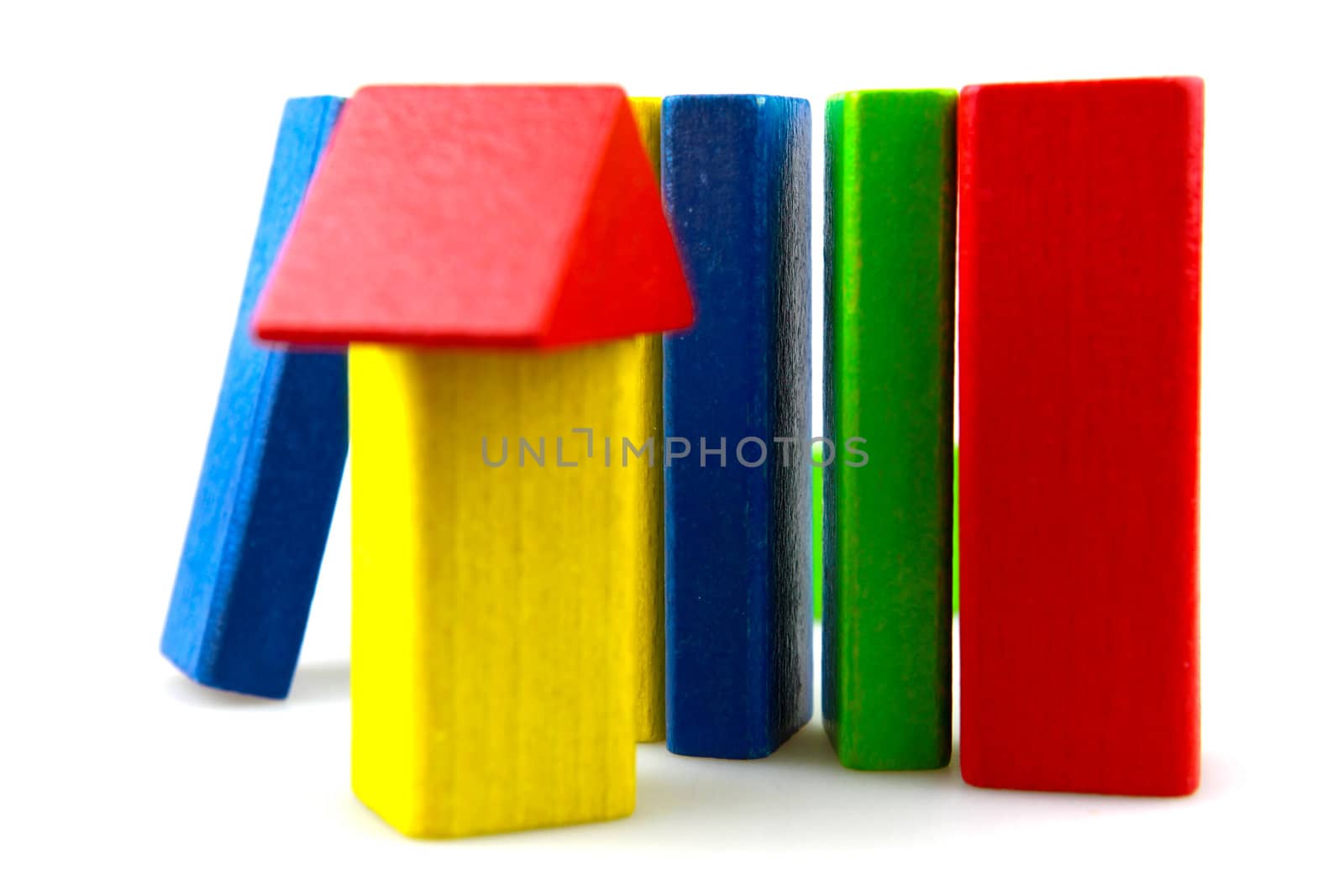 Wooden building blocks isolated on white background