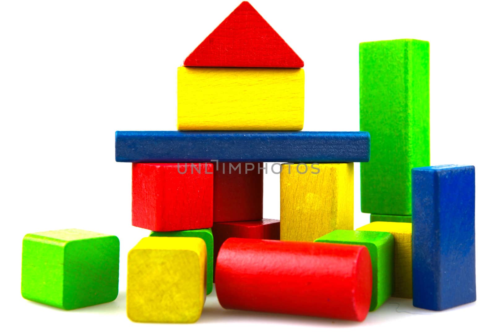 Wooden building blocks isolated on white background