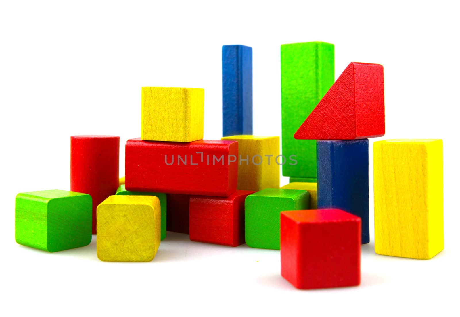 Wooden building blocks isolated on white background