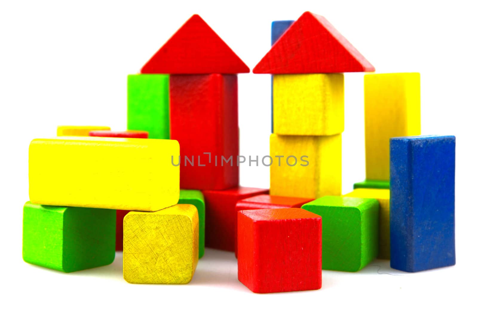 Wooden building blocks isolated on white background