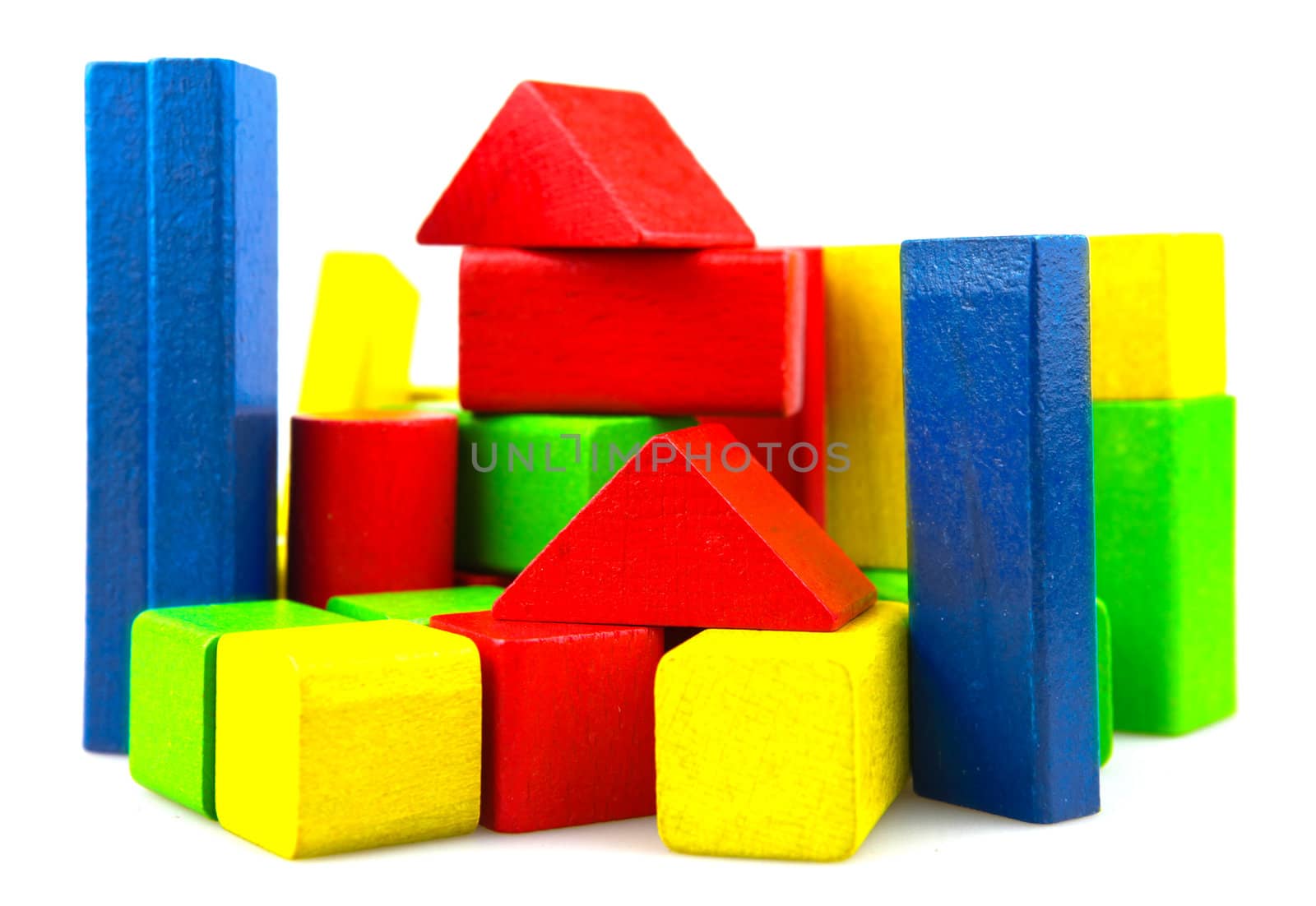 Wooden building blocks isolated on white background