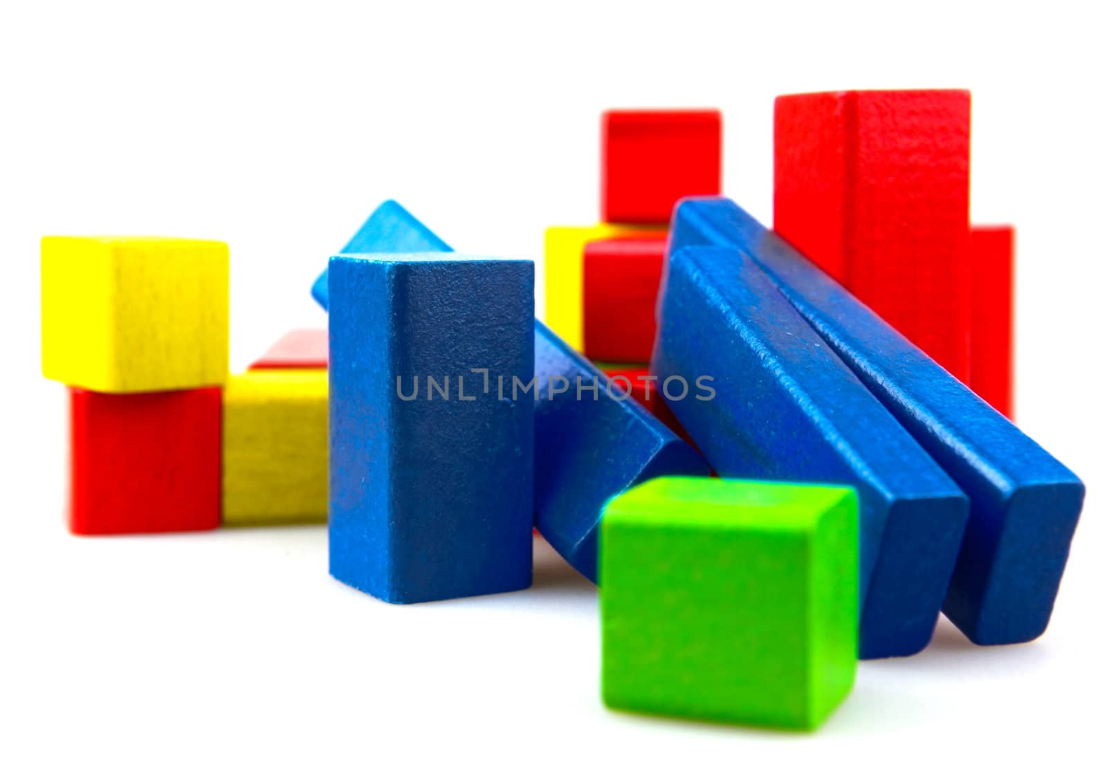 Wooden building blocks isolated on white background