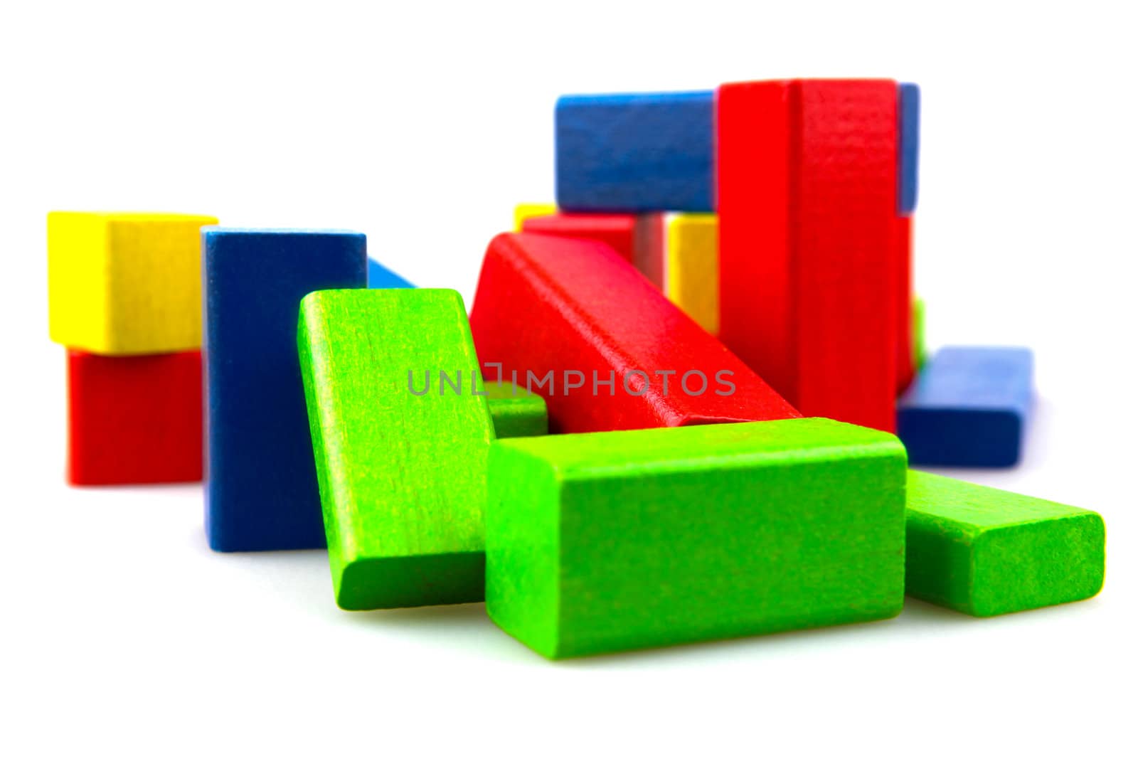 Wooden building blocks isolated on white background