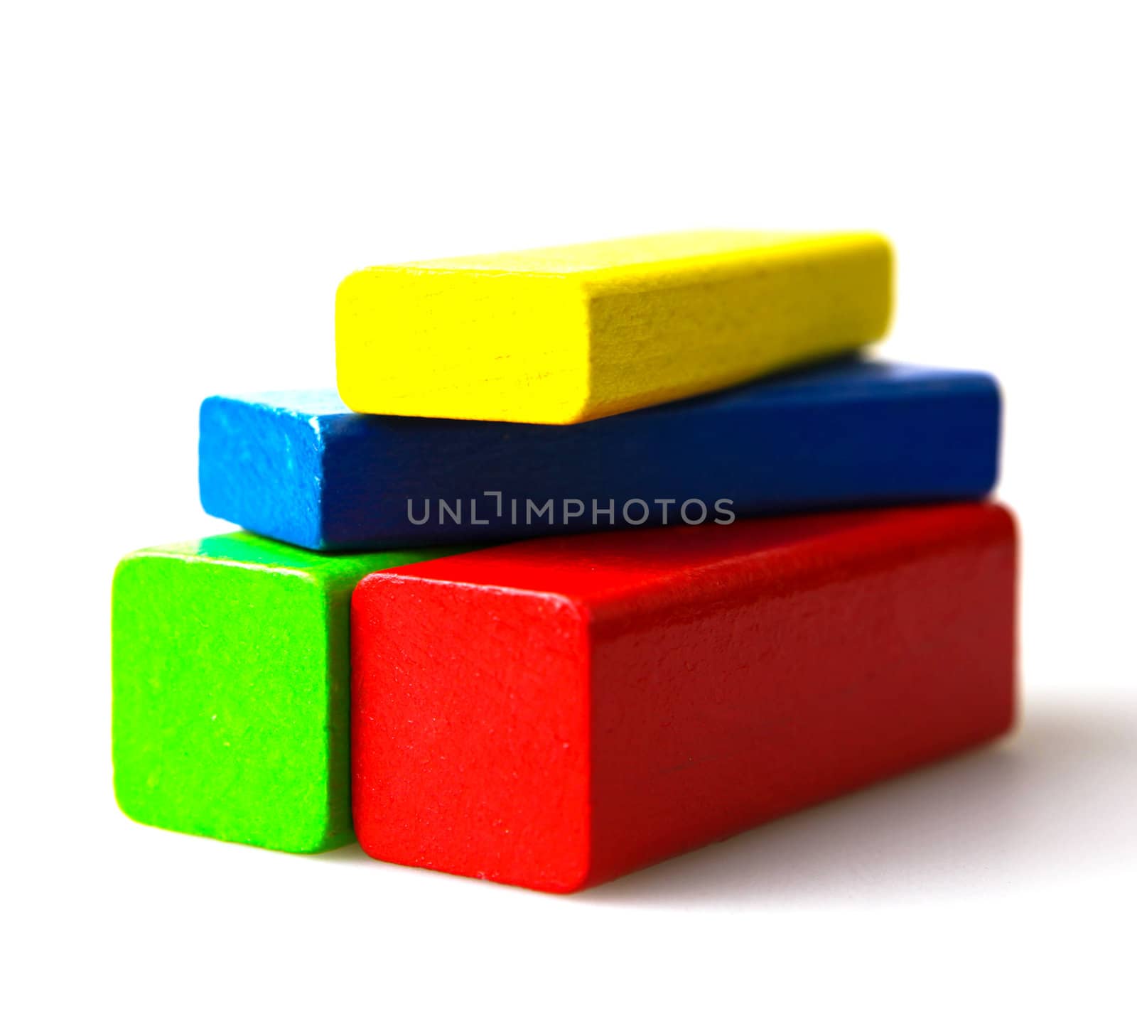 Wooden building blocks isolated on white background
