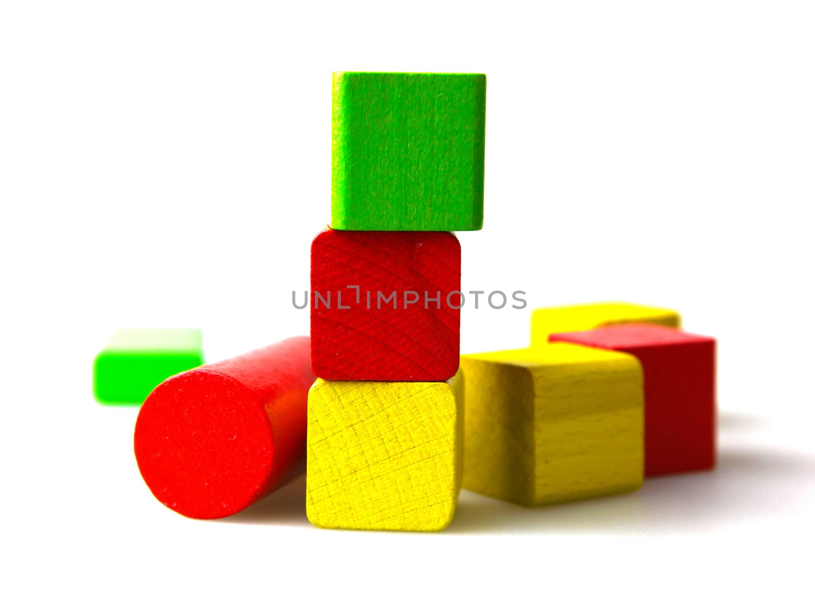 Wooden building blocks isolated on white background