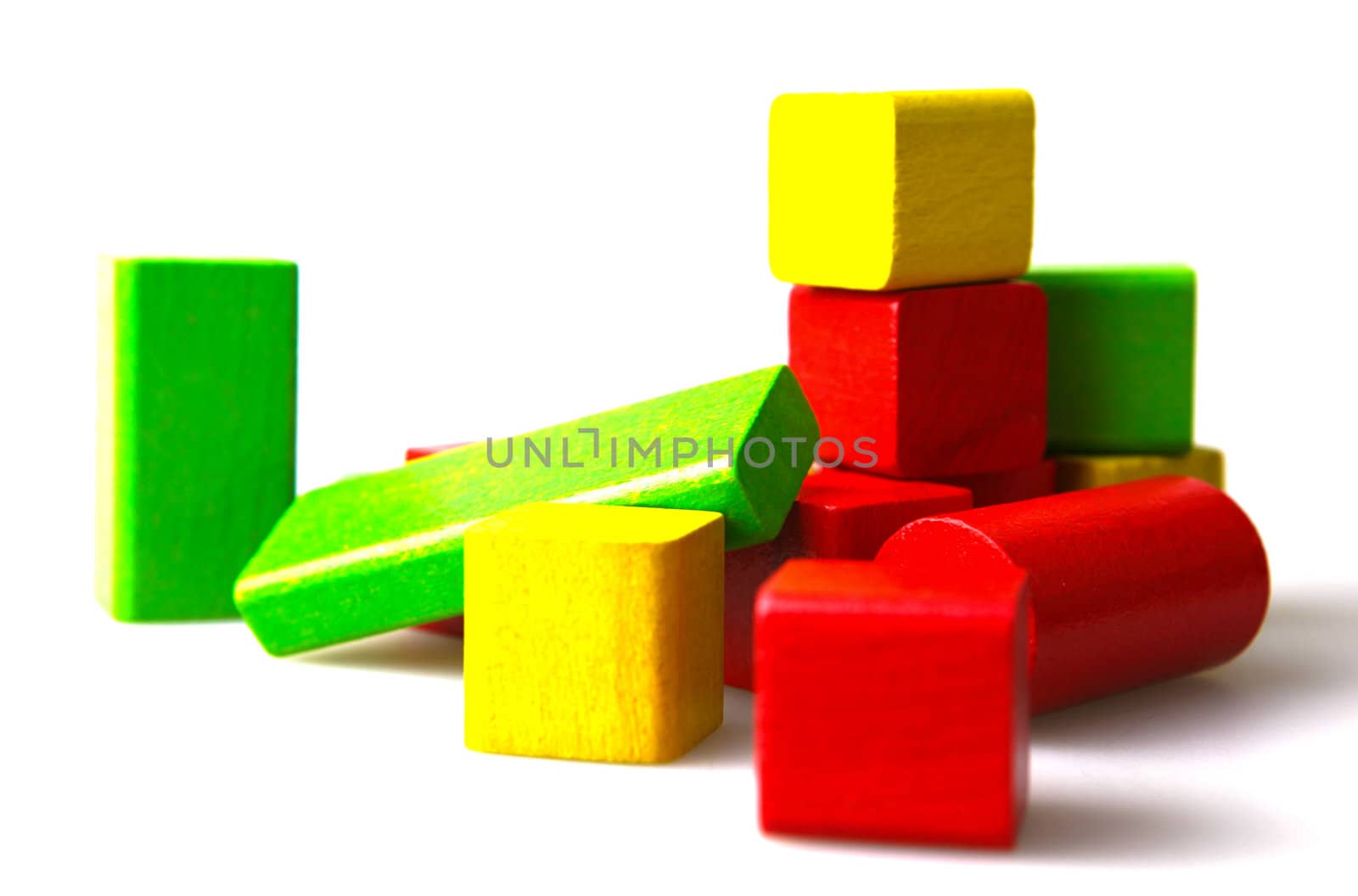 Wooden building blocks isolated on white background