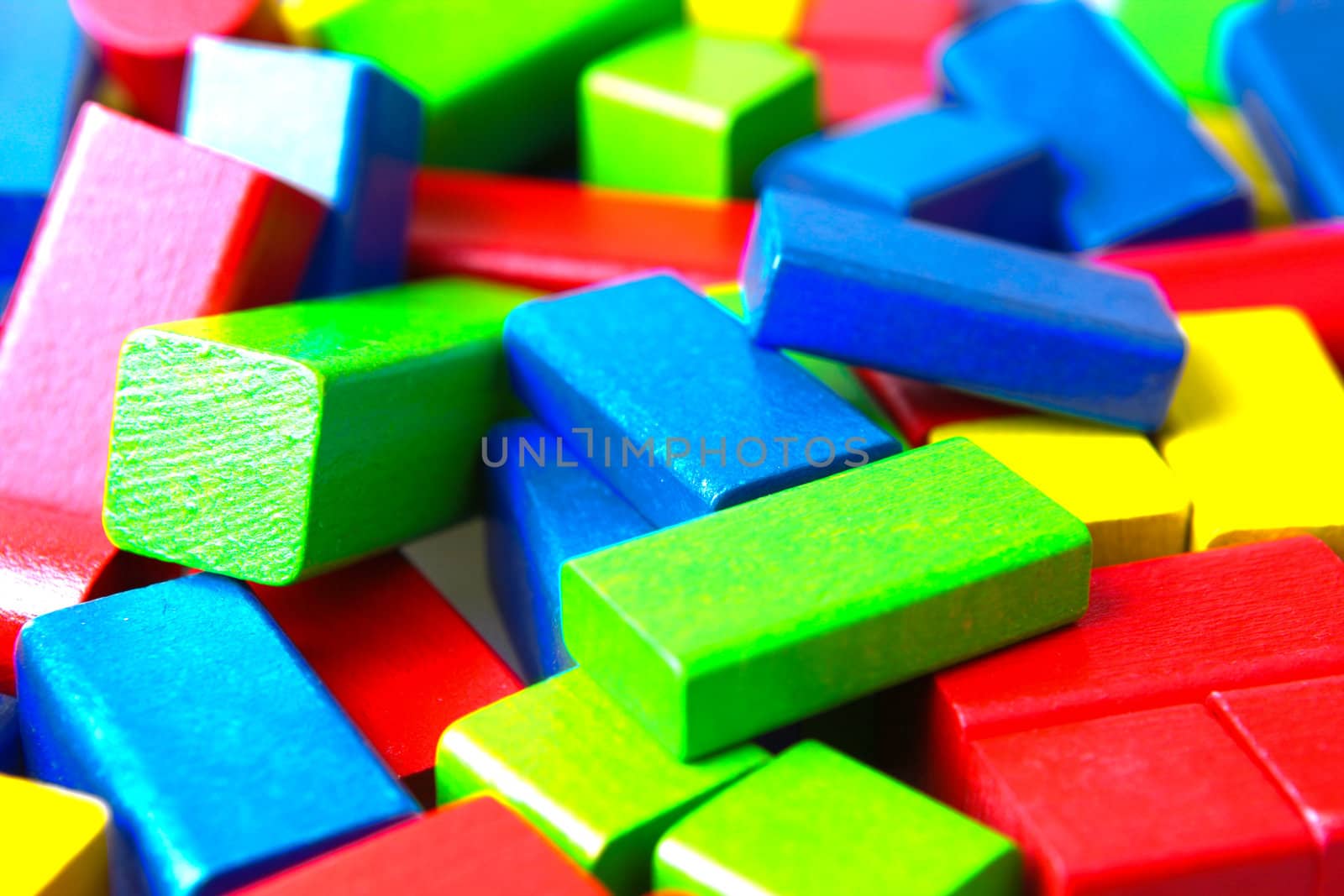Wooden building blocks isolated on white background