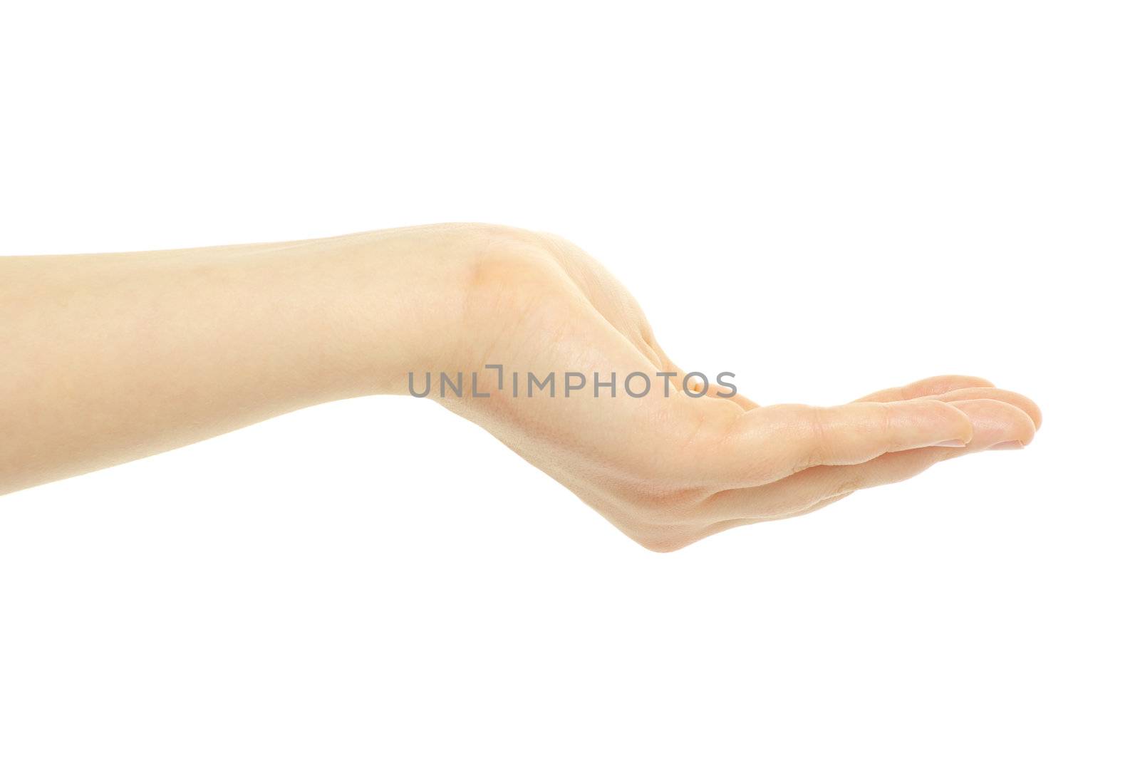Empty businessman hand isolated on white