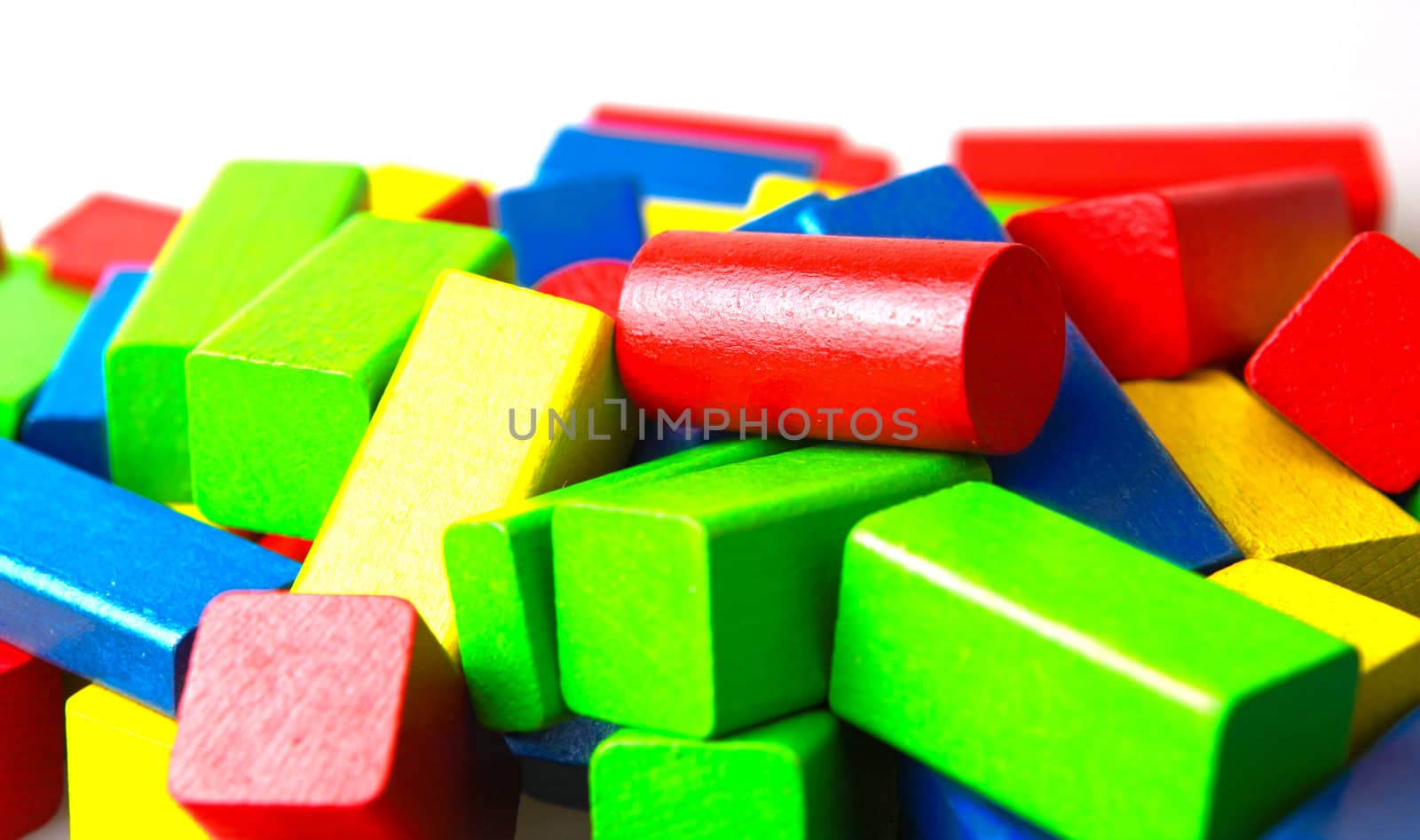 Wooden building blocks isolated on white background