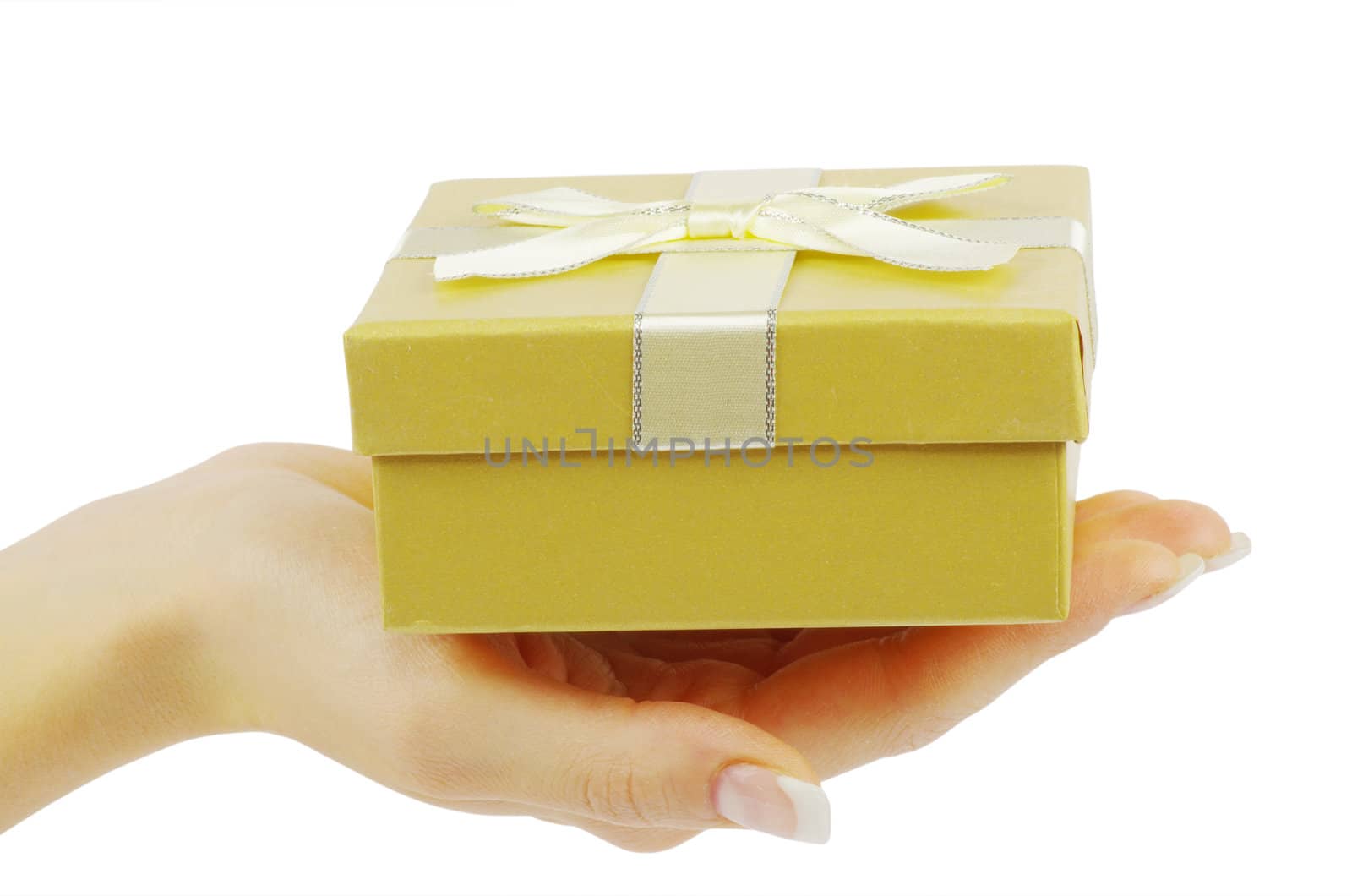 gift in hand isolated on white background