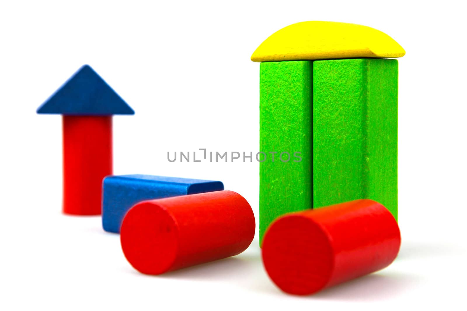 Wooden building blocks isolated on white background