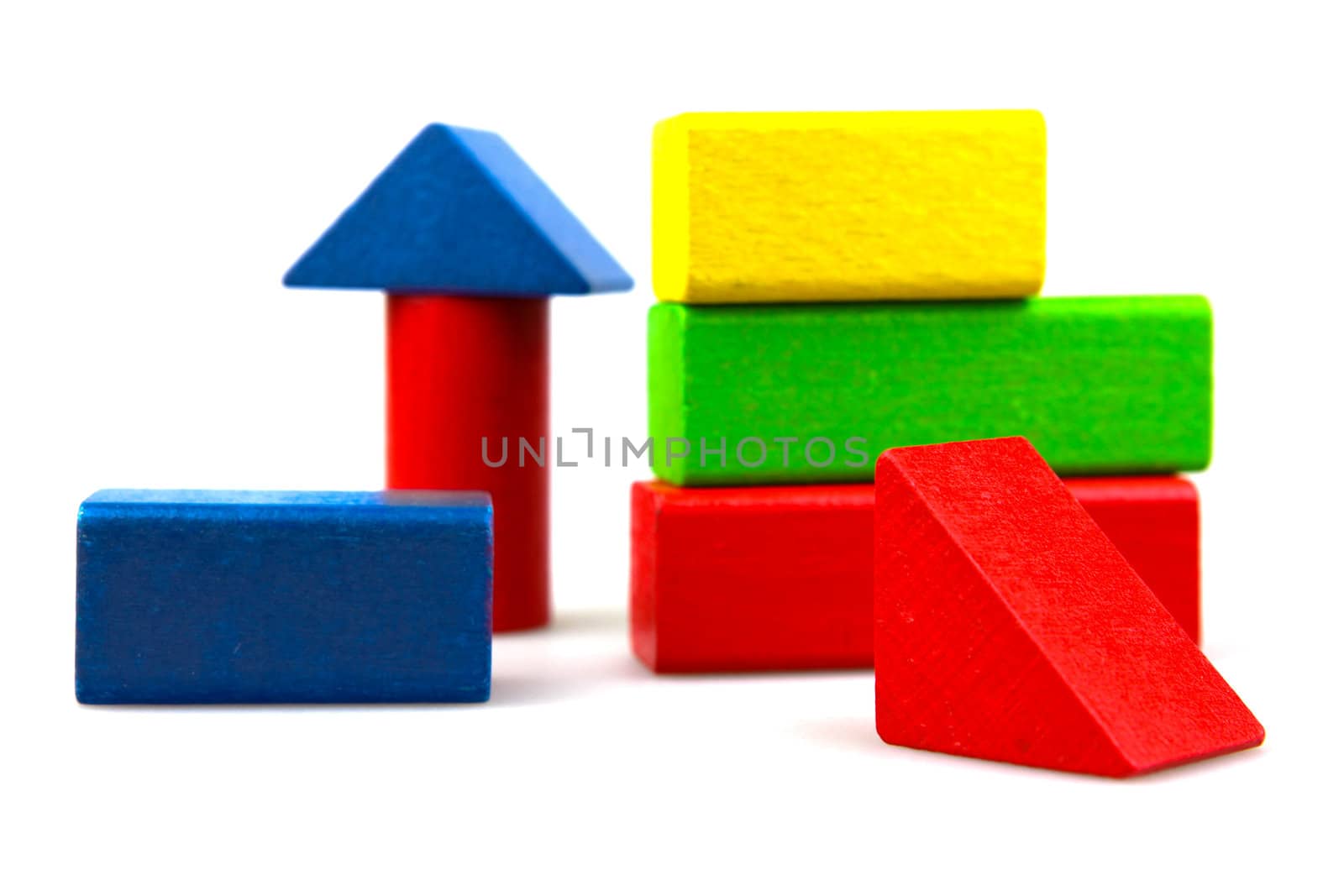Wooden building blocks isolated on white background