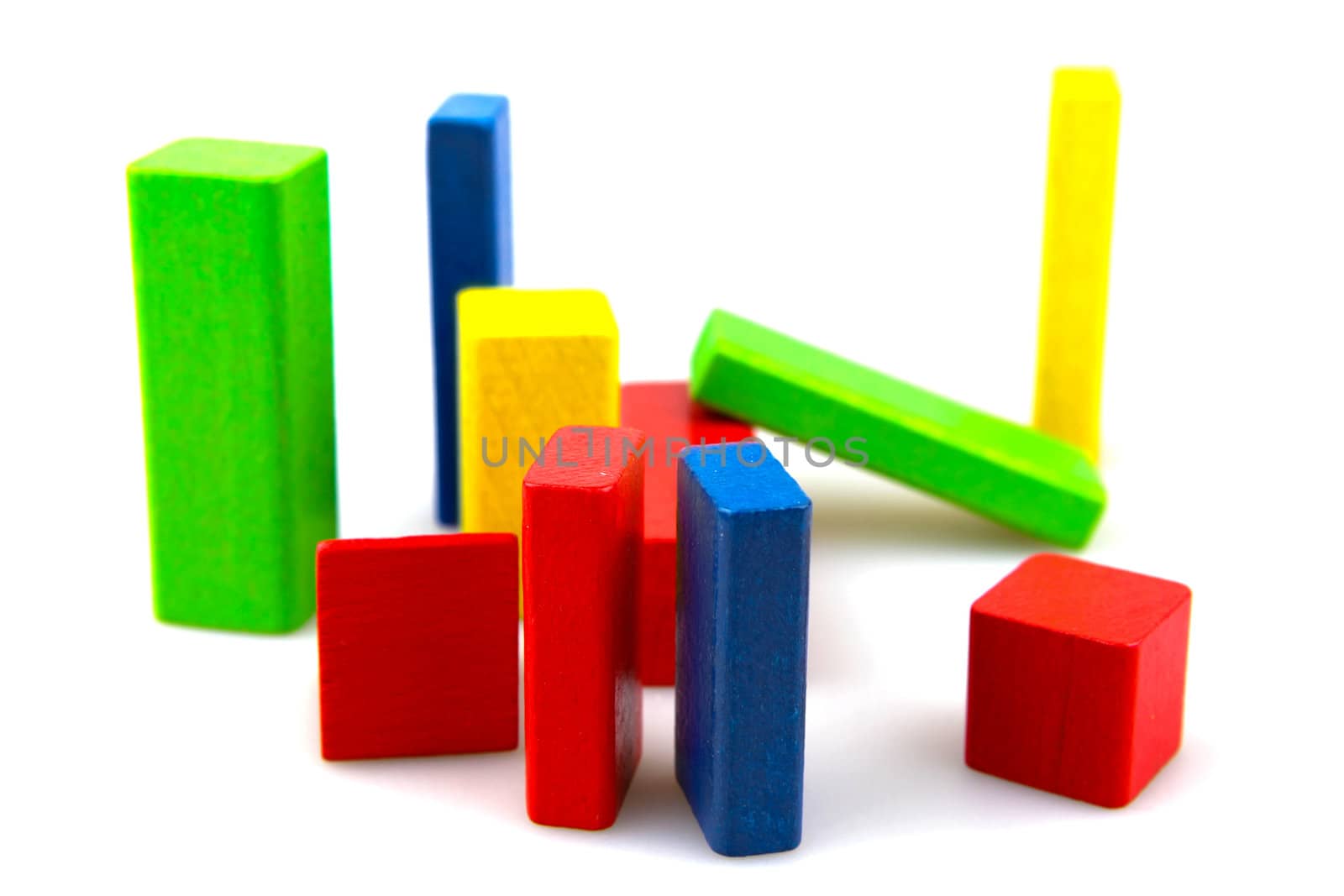 Wooden building blocks isolated on white background
