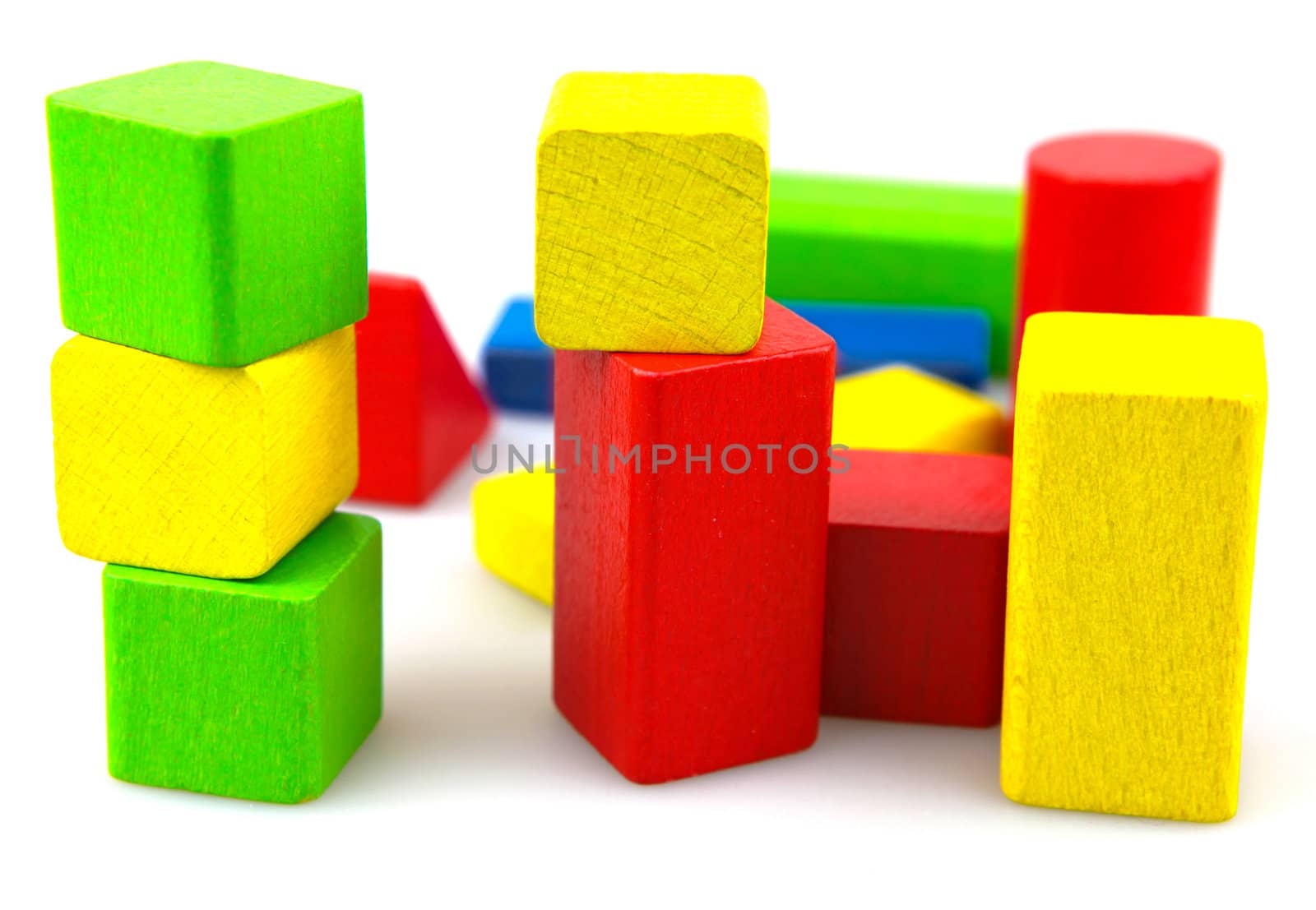 Wooden building blocks isolated on white background