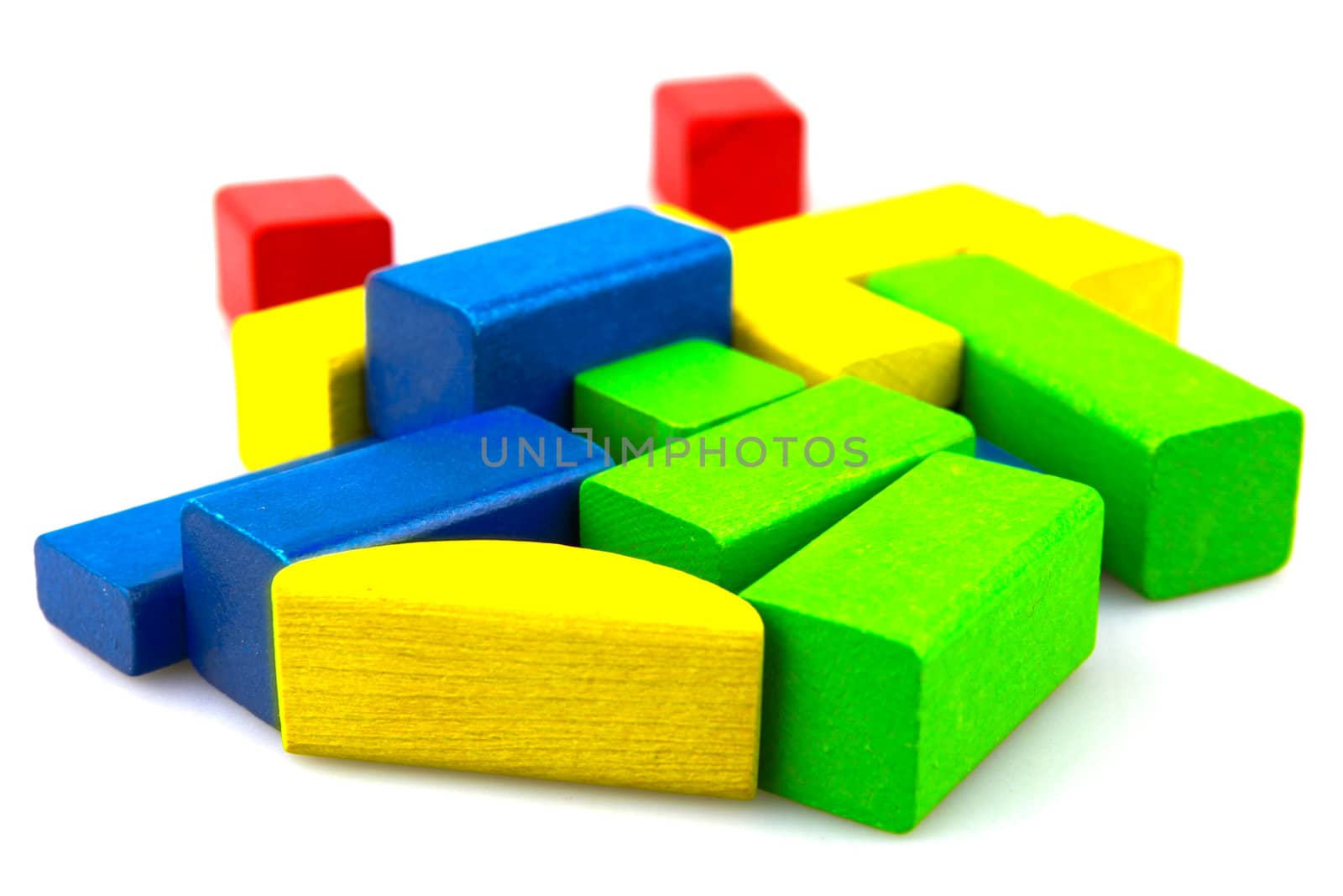 Wooden building blocks isolated on white background