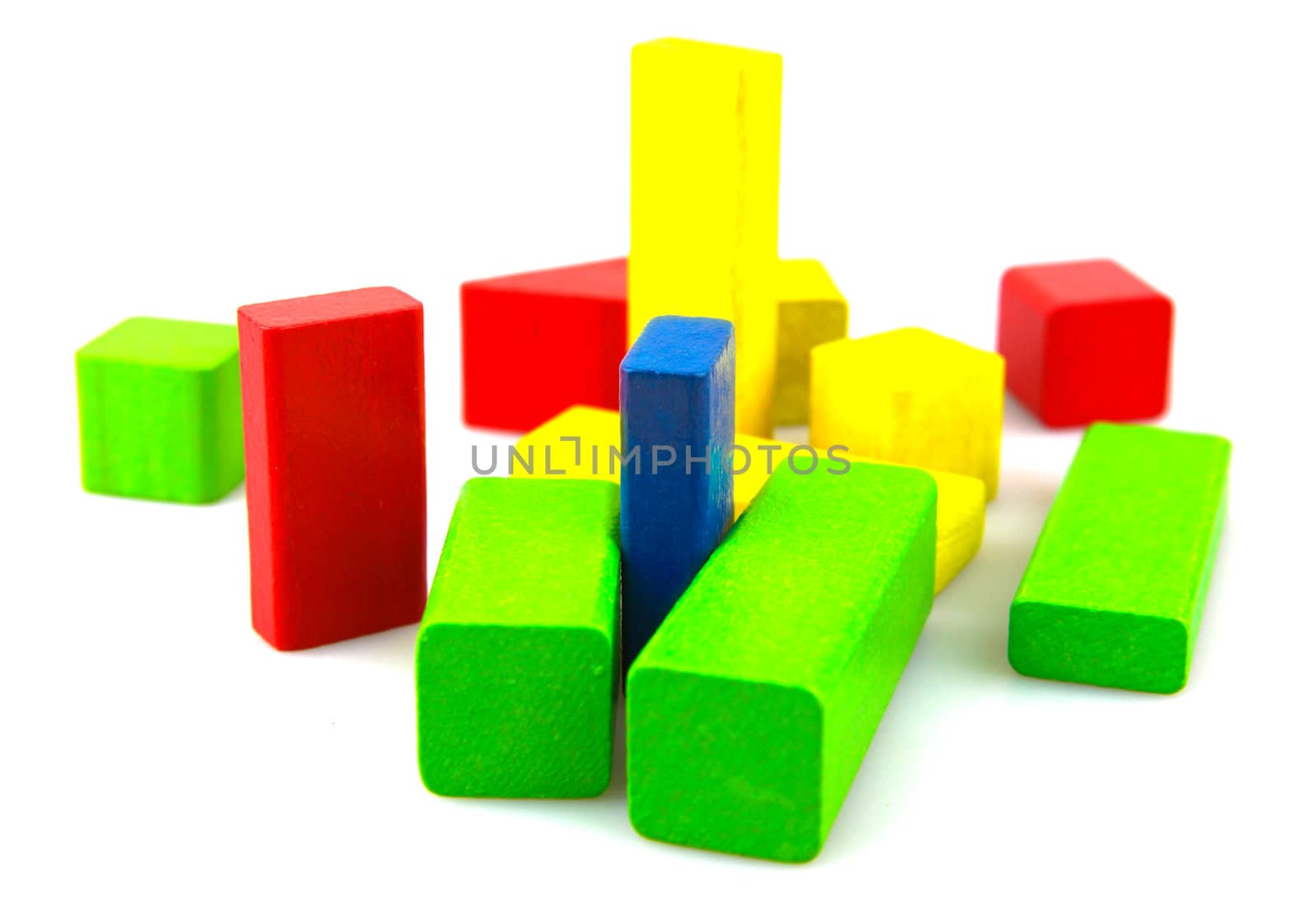 Wooden building blocks isolated on white background