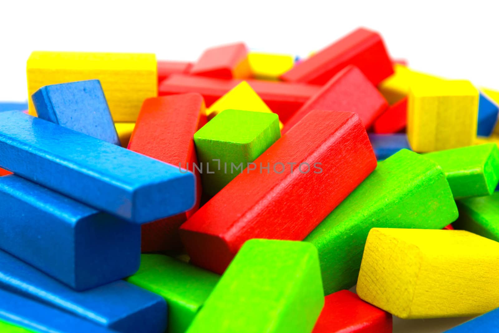 Wooden building blocks isolated on white background