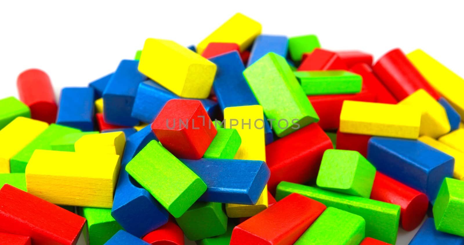 Wooden building blocks isolated on white background