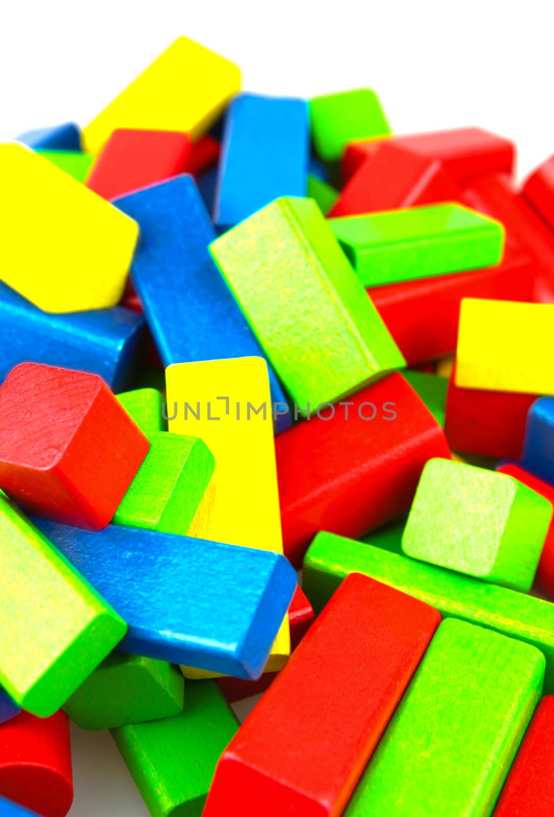 Wooden building blocks isolated on white background