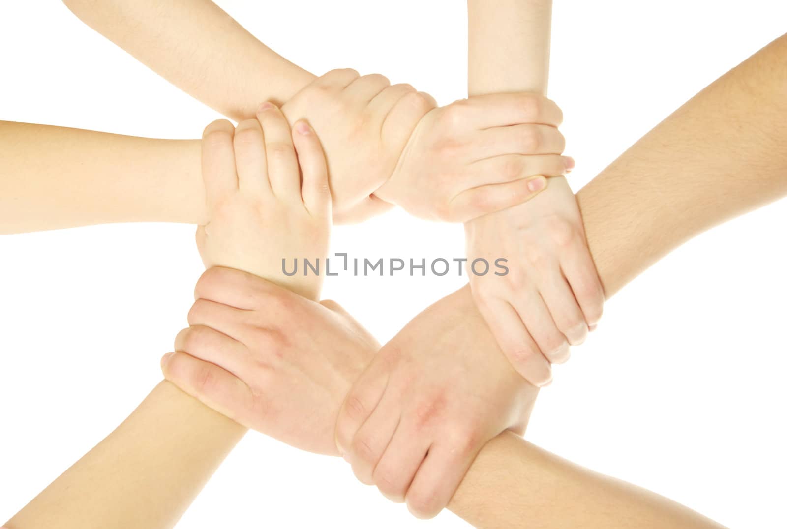 recycling symbol made from hands isolated on white background