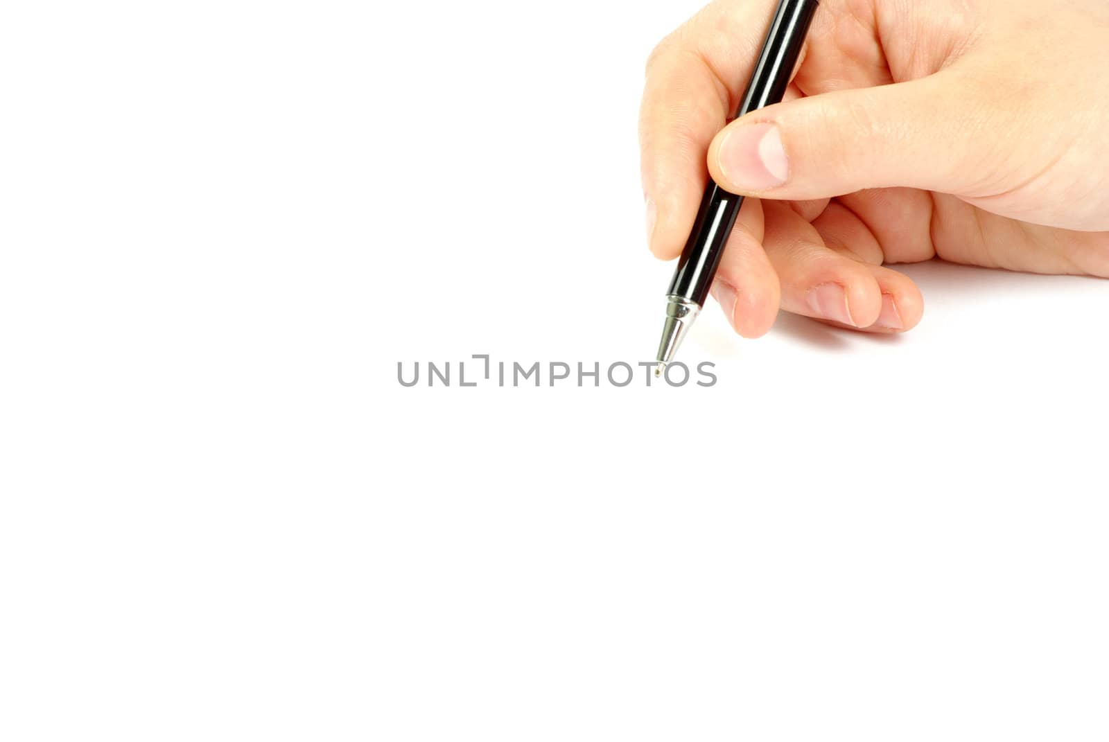 pen in woman hand isolated on white background 