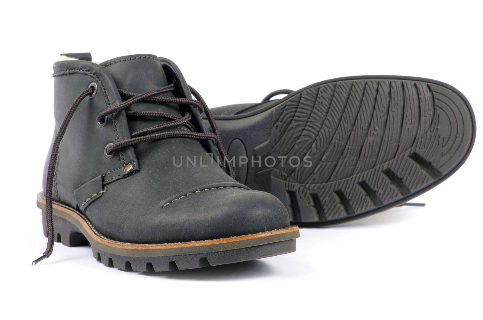 man's black shoes isolated on white background 