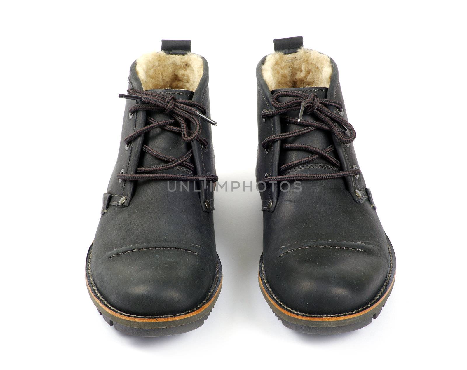 man's black shoes isolated on white background 