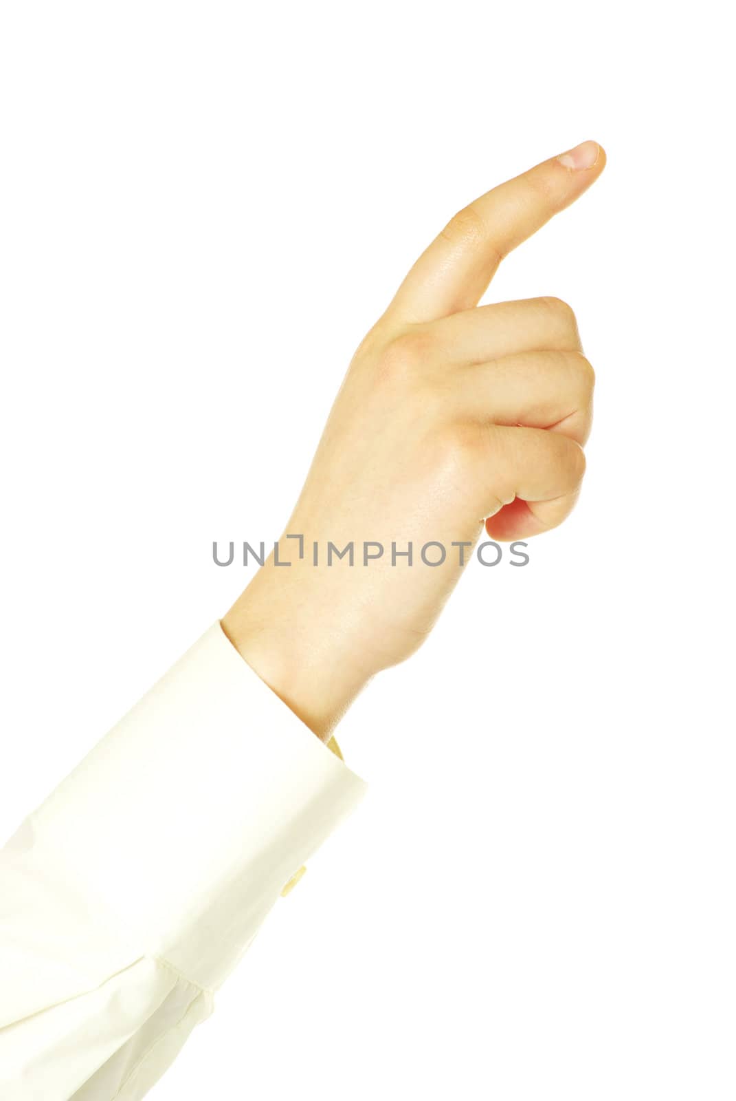 hand touching screen isolated on a white