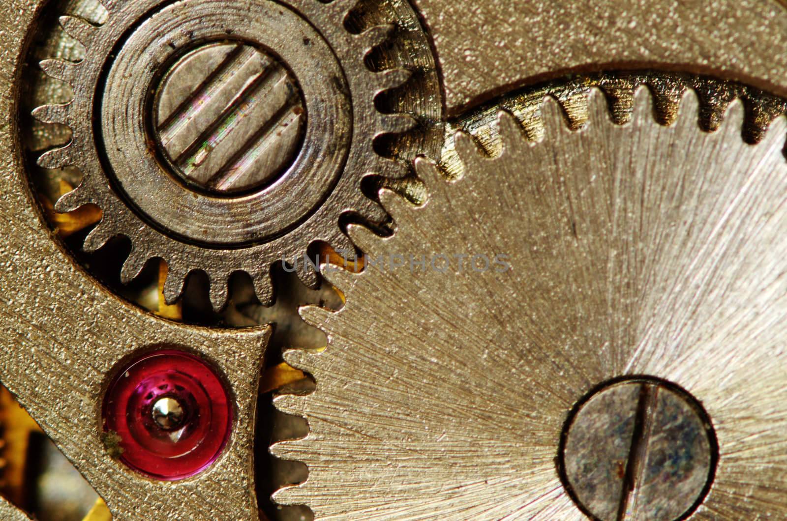Closeup of old metal clock mechanism