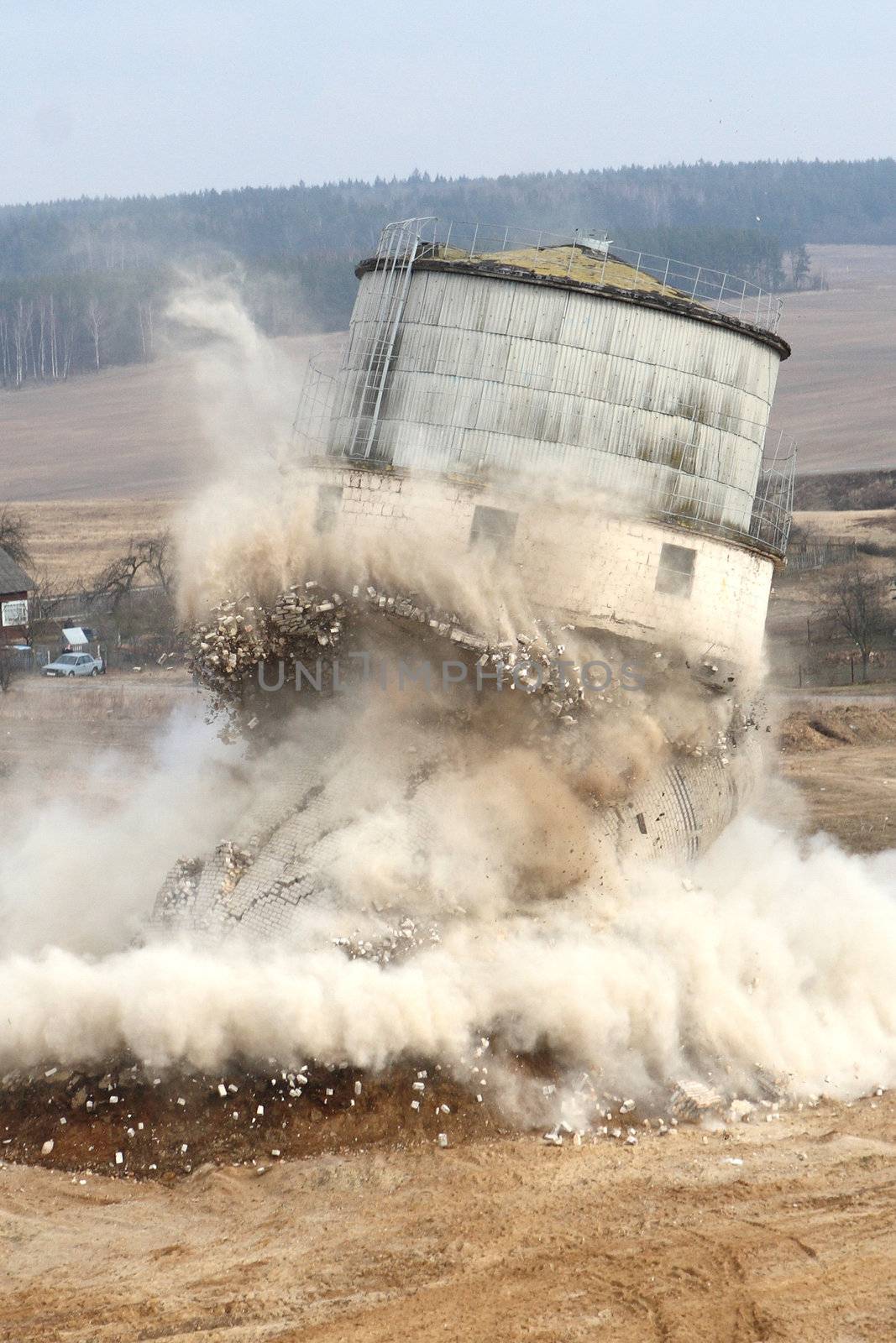 exploding and destruction old tower