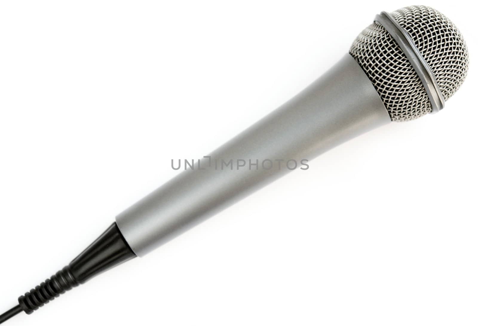 Grey microphone on a white background
