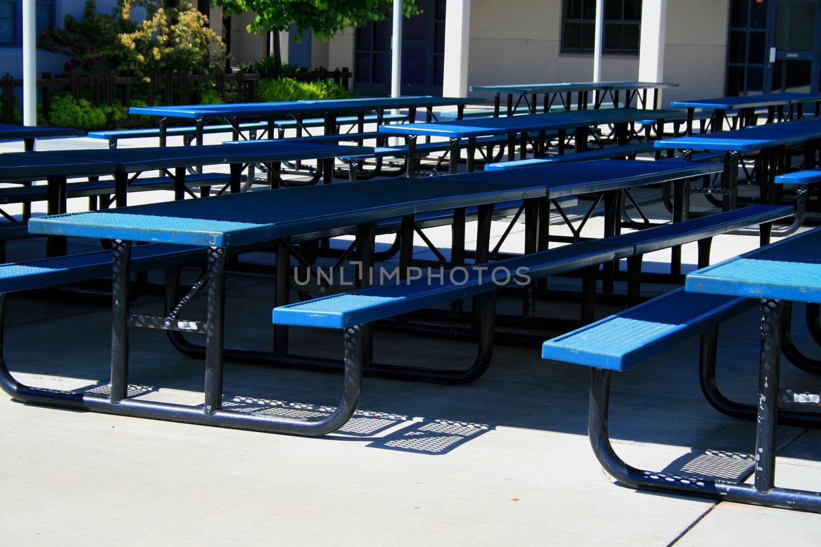 New outdoor cafeteria on a sunny day.
