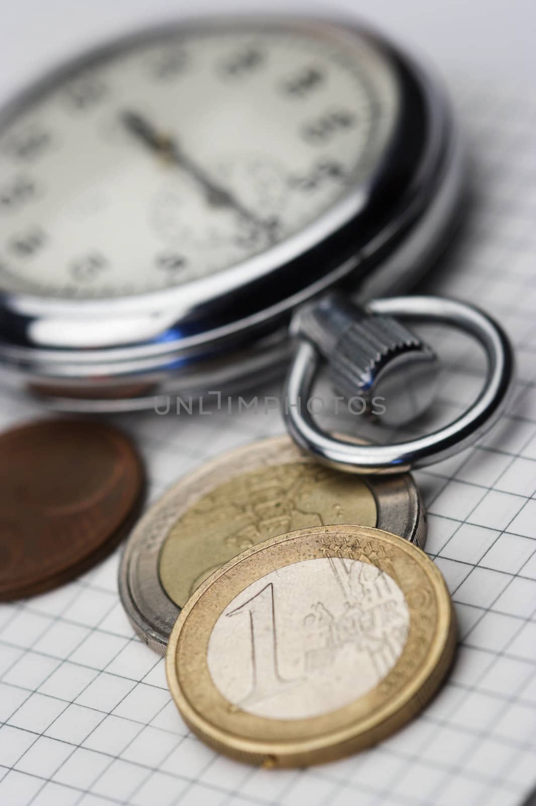 Chronometer and euro cents close up