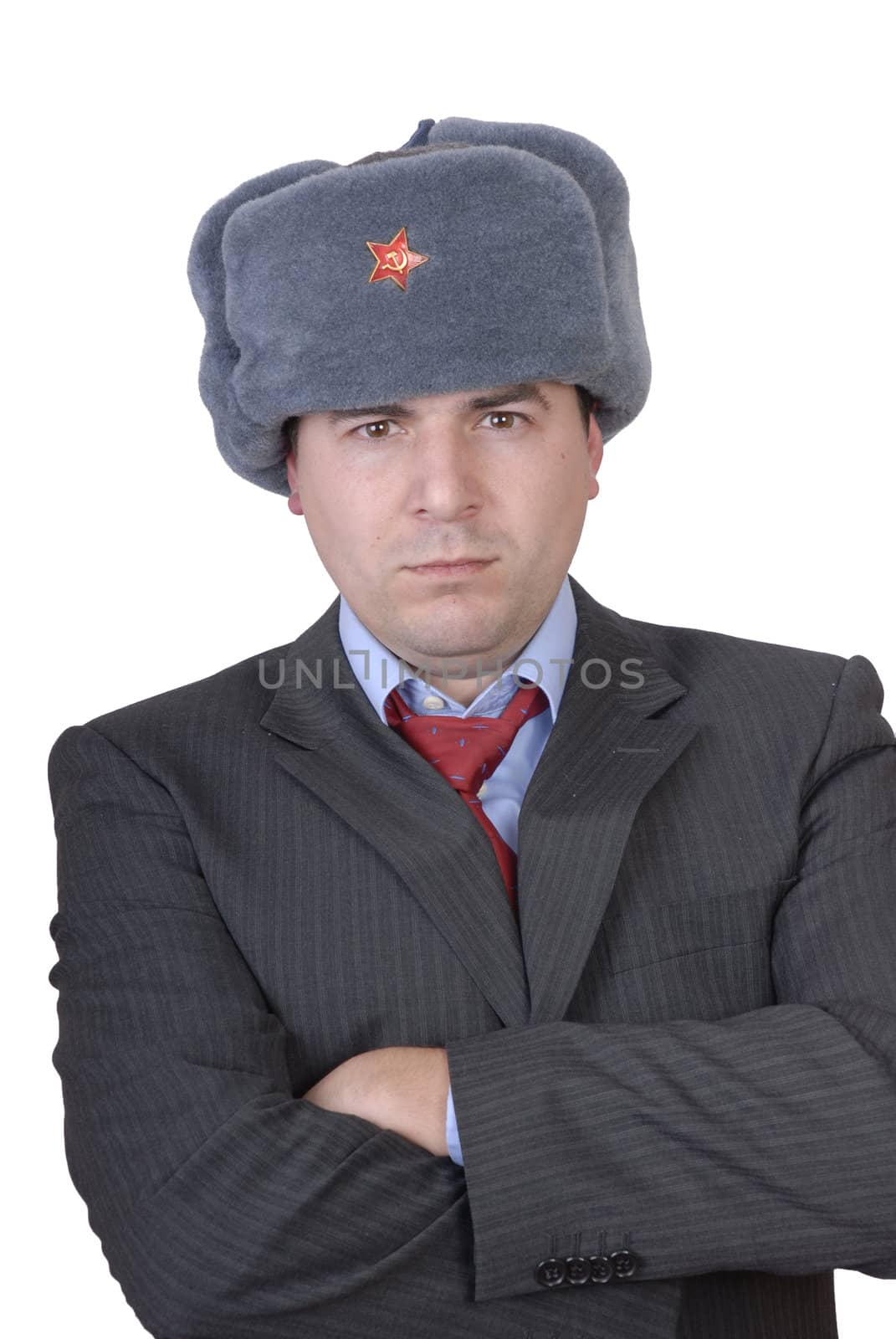 young casual man portrait with a russian hat