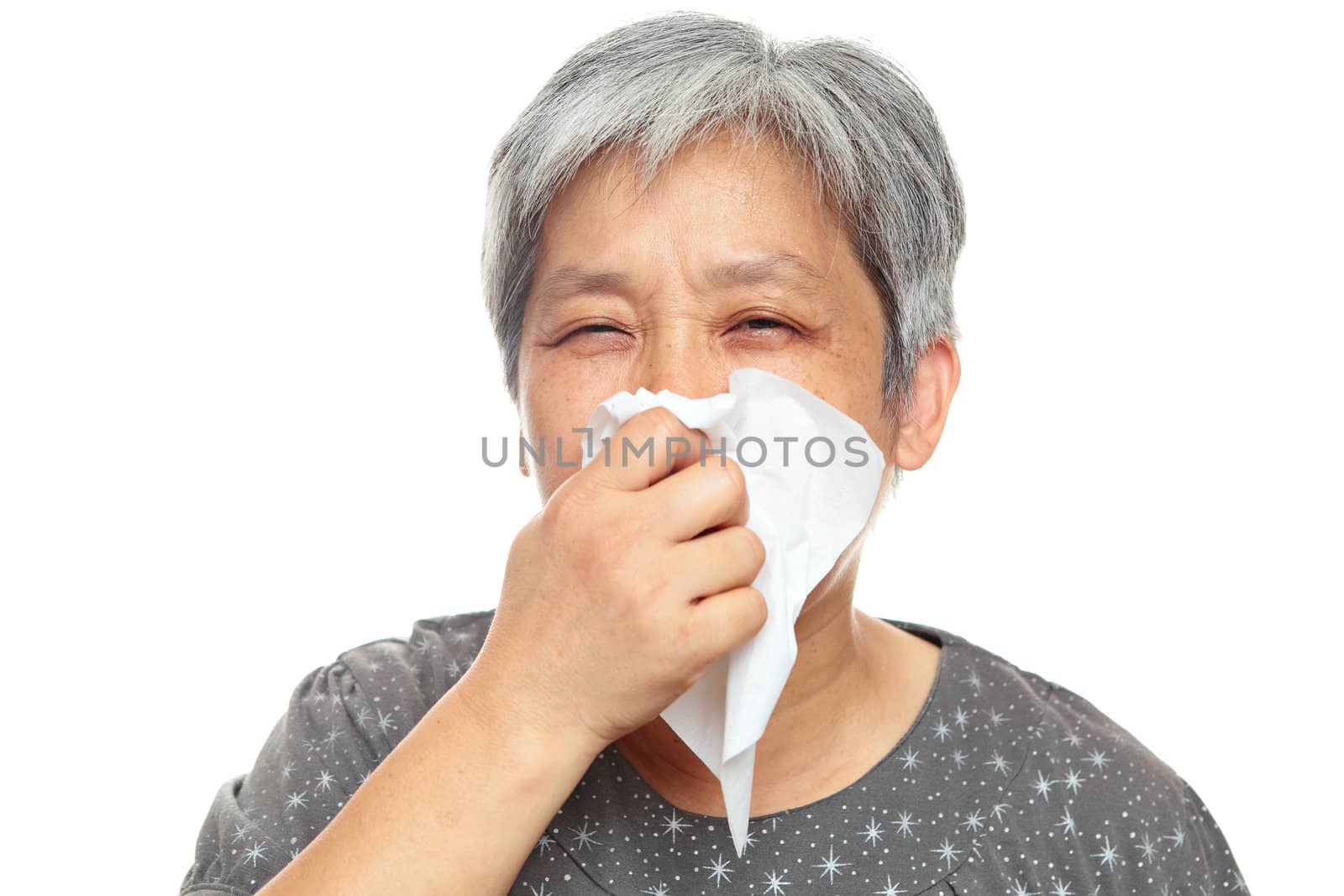 sneezing woman