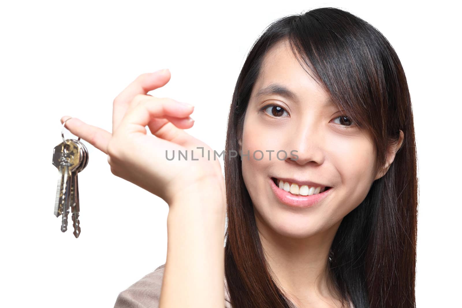 woman with keys over white