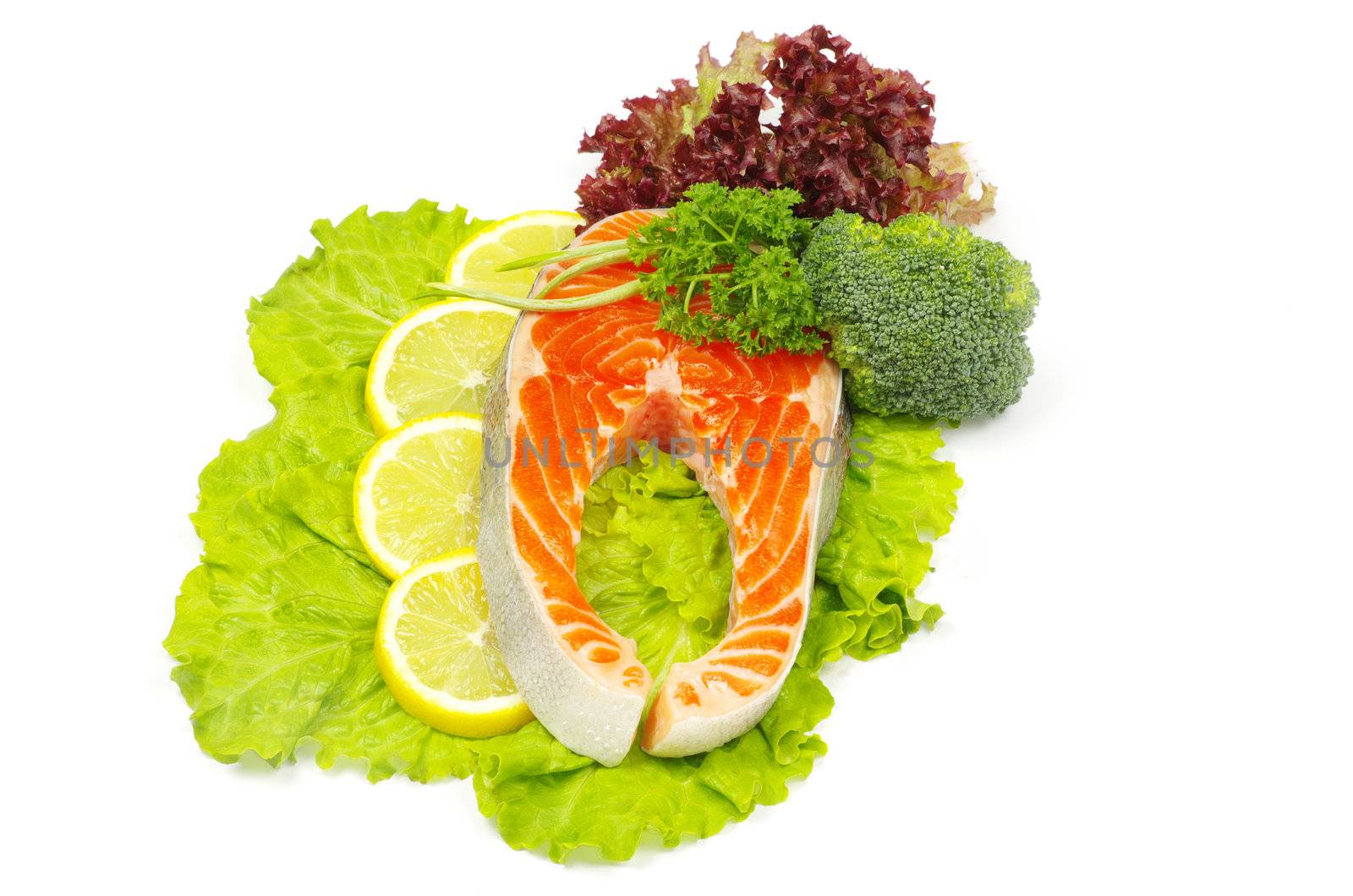 raw salmon and spices isolated