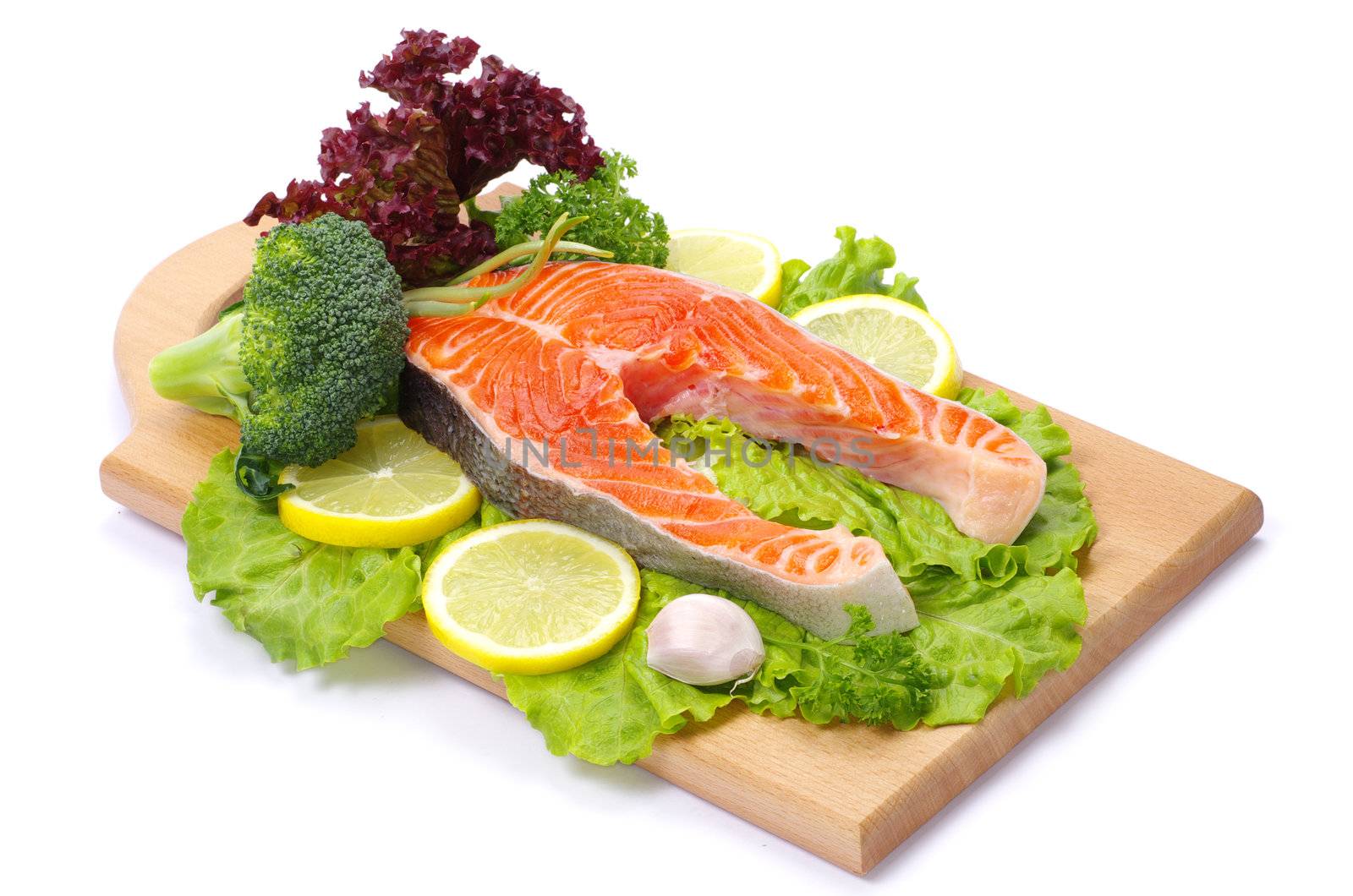 raw salmon and spices isolated