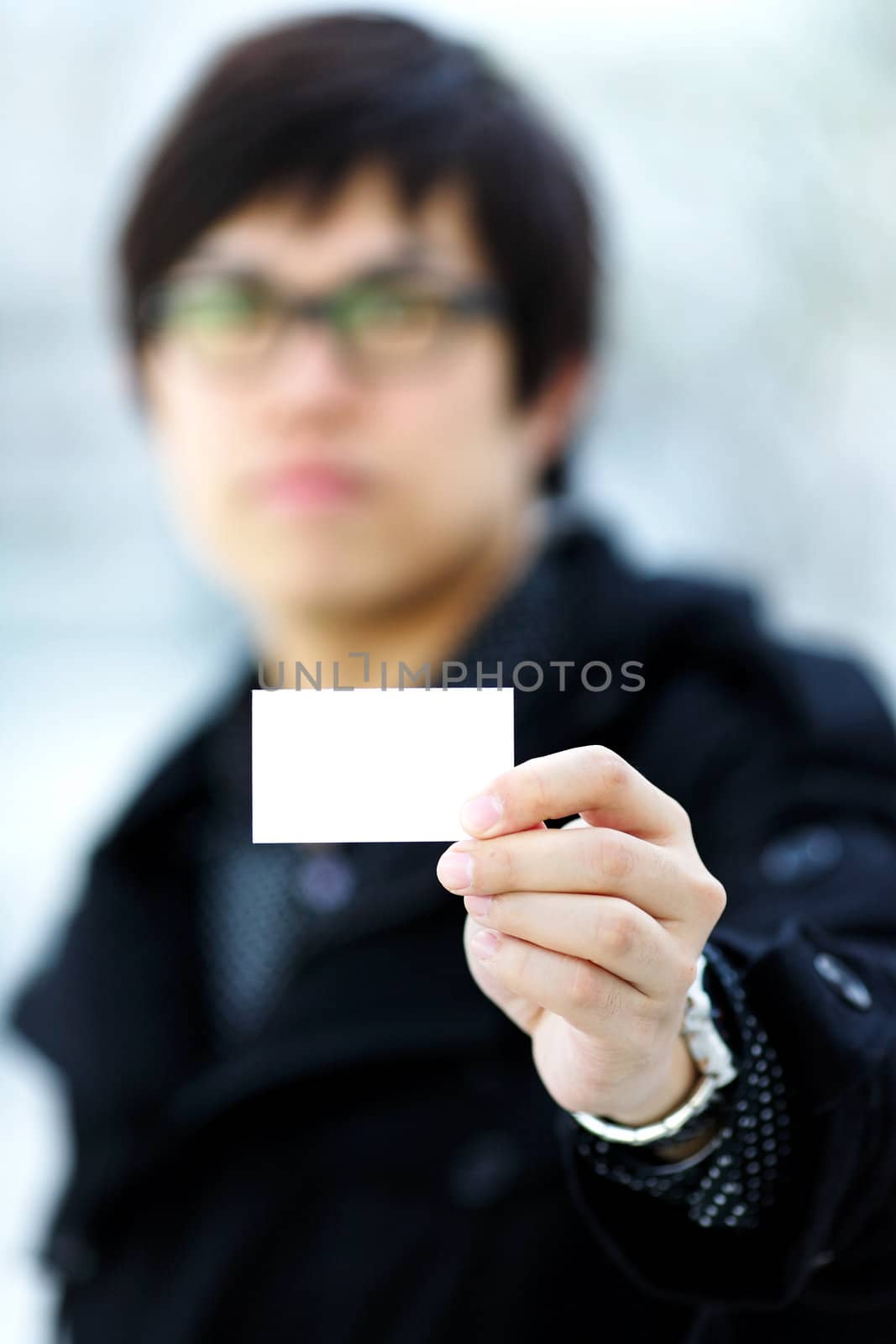 showing blank business card by leungchopan