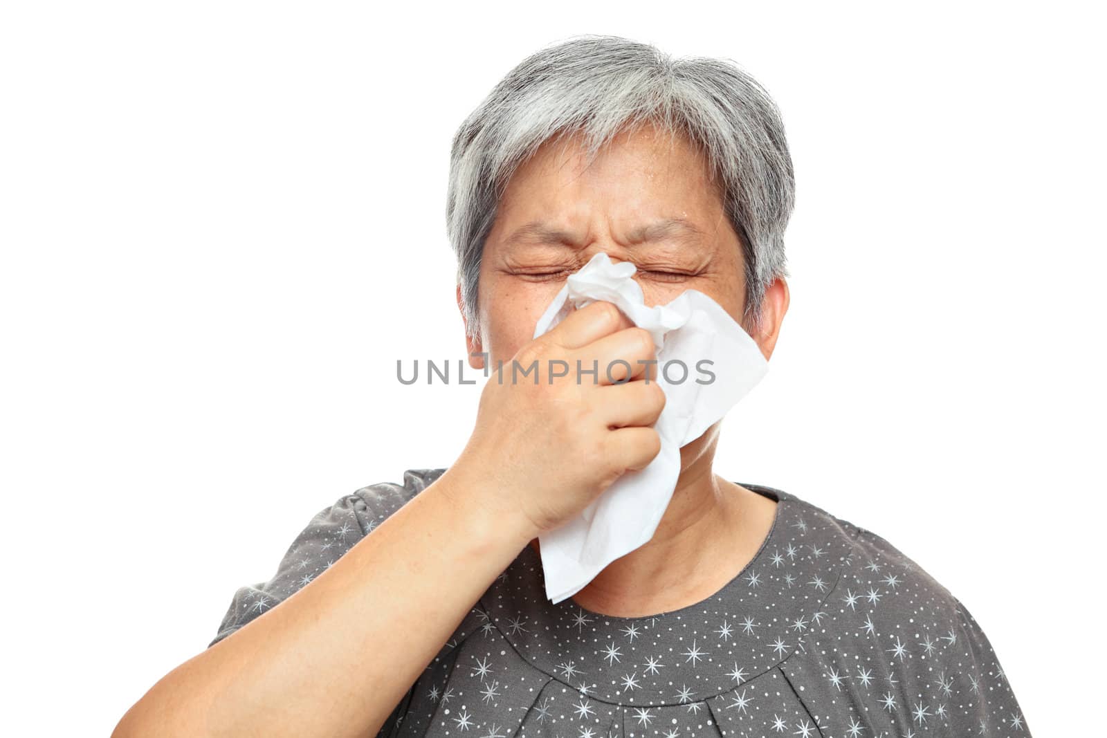 sneezing mature woman